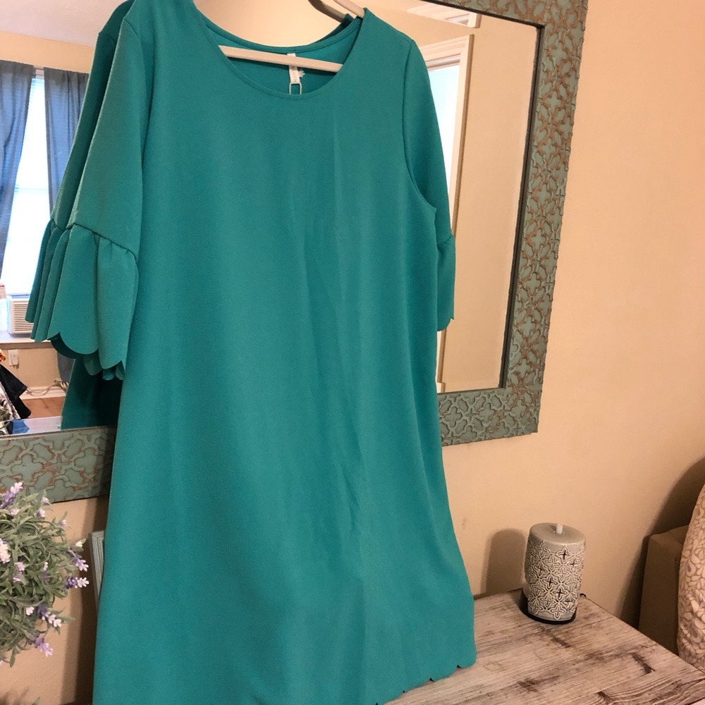 Pink blush green scalloped maternity dress